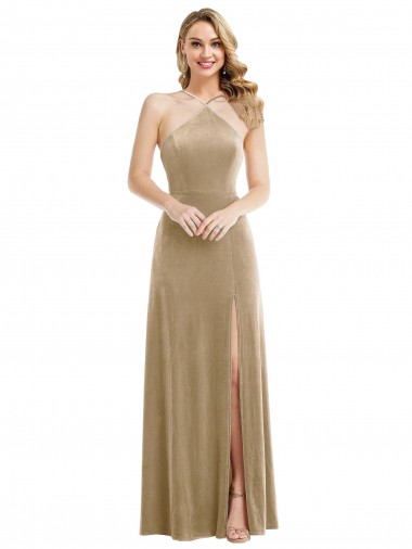 Long Champagne Sleeveless A-Line Open Back Semi Formal Evening Dress / Prom Dress / Bridesmaid Dress Leeds