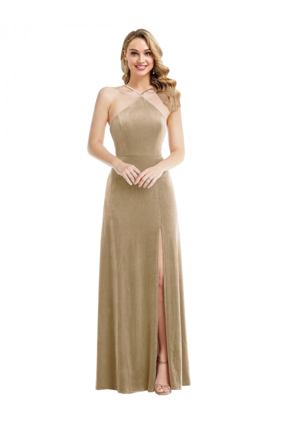 Long Champagne Sleeveless A-Line Open Back Semi Formal Evening Dress / Prom Dress / Bridesmaid Dress Leeds