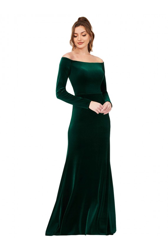 Long Dark Green Long Sleeves Sheath Formal Evening Gown / Prom Dress / Bridesmaid Dress Leeds