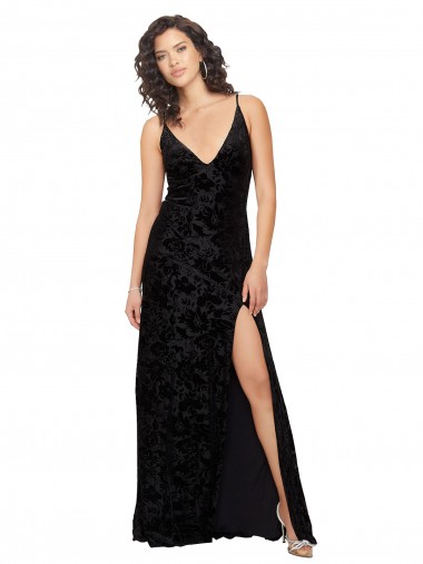 Long Black Sleeveless Sheath Open Back Front Slit Bridesmaid Dress Leeds