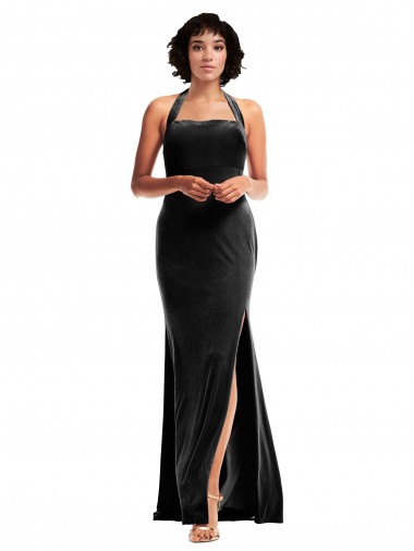 Long Black Sleeveless Mermaid Low Back Stretch Velvet Formal Evening Gown / Prom Dress / Bridesmaid Dress Leeds