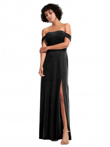 Long Black Sleeveless A-Line Stretch Velvet Formal Evening Gown / Prom Dress / Bridesmaid Dress Leeds