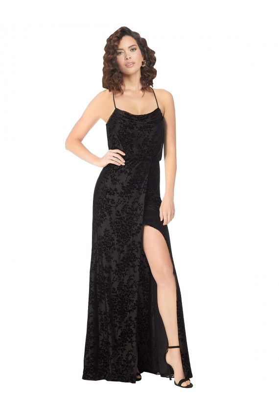 Long Black Sleeveless A-Line Open Back Skirt Slit Bridesmaid Dress Leeds