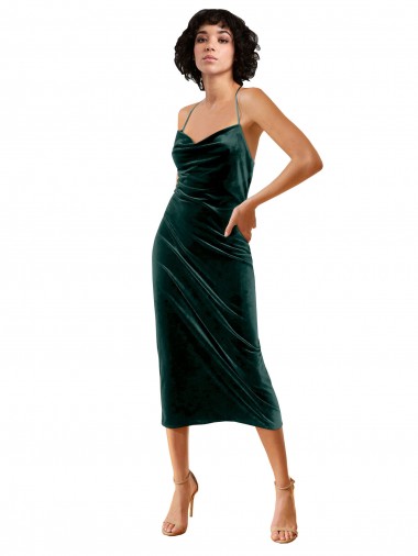 Midi Length Dark Green Sleeveless Sheath Open Back Formal Dress / Bridesmaid Dress Leeds